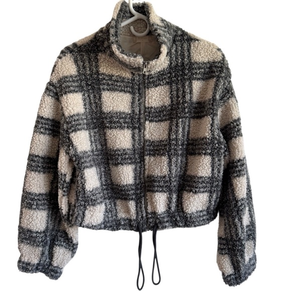 Altar'd State Cropped Full-Zip Cinch Waist Teddy Jacket, Size M - Picture 1 of 6